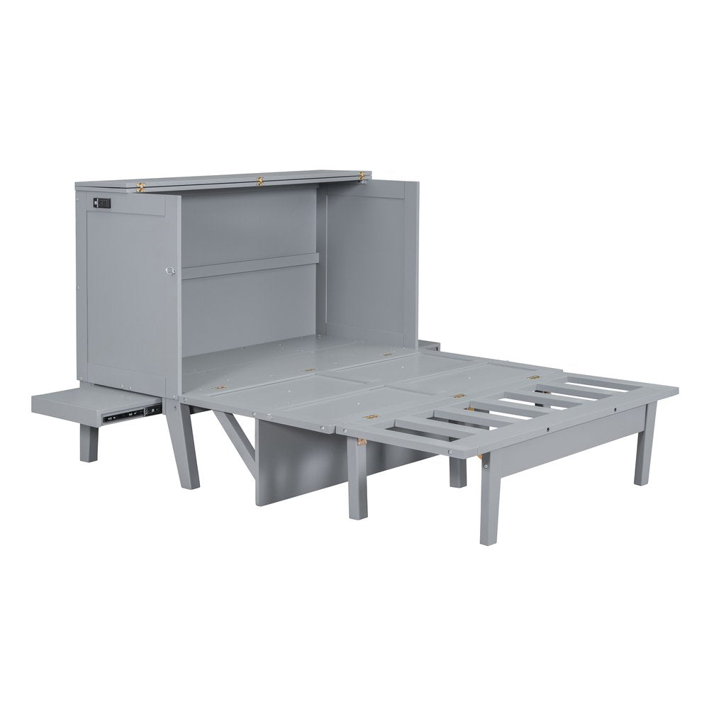 Gray Wood Full Murphy Bed