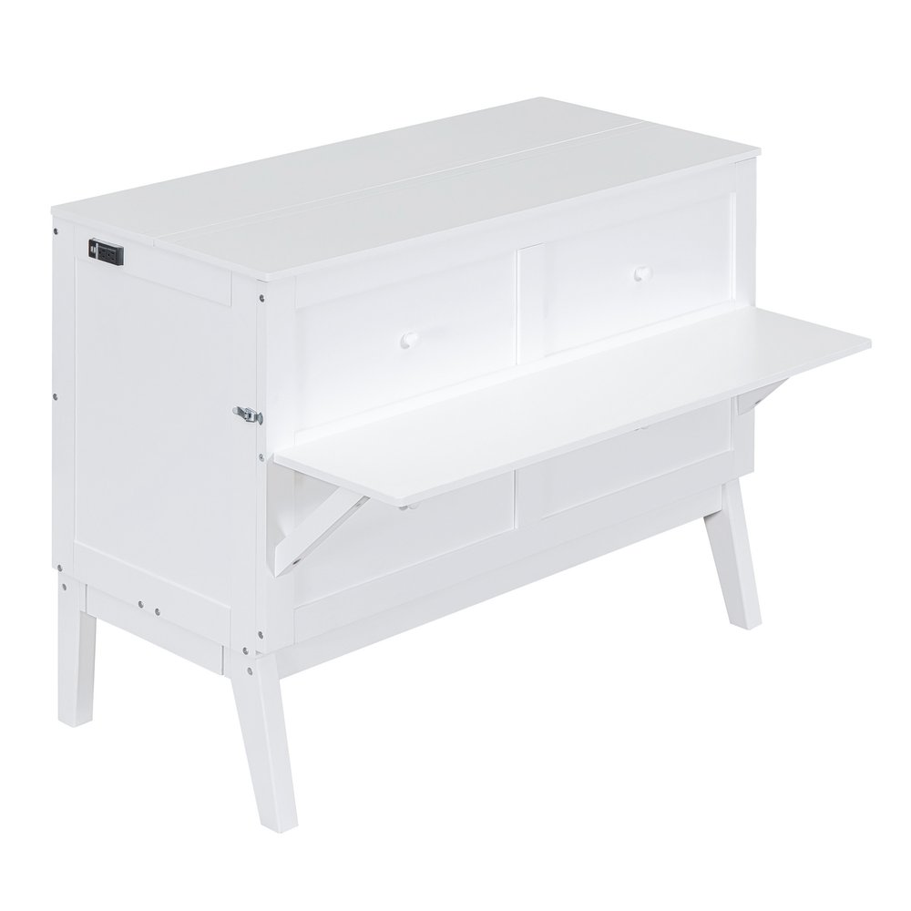 White Wood Full Murphy Bed