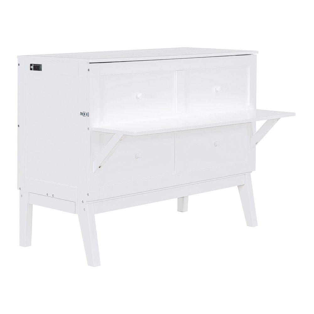 White Wood Full Murphy Bed