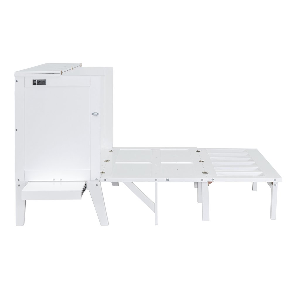 White Wood Full Murphy Bed