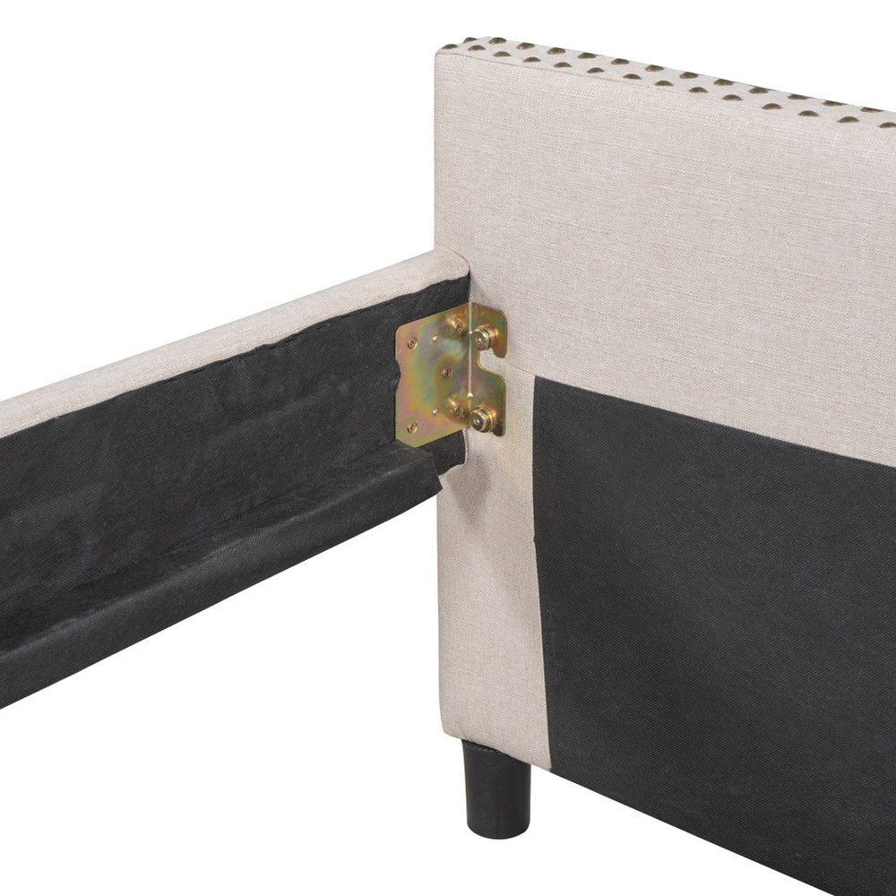 Beige Upholstered Full Bed Frame With Drawers