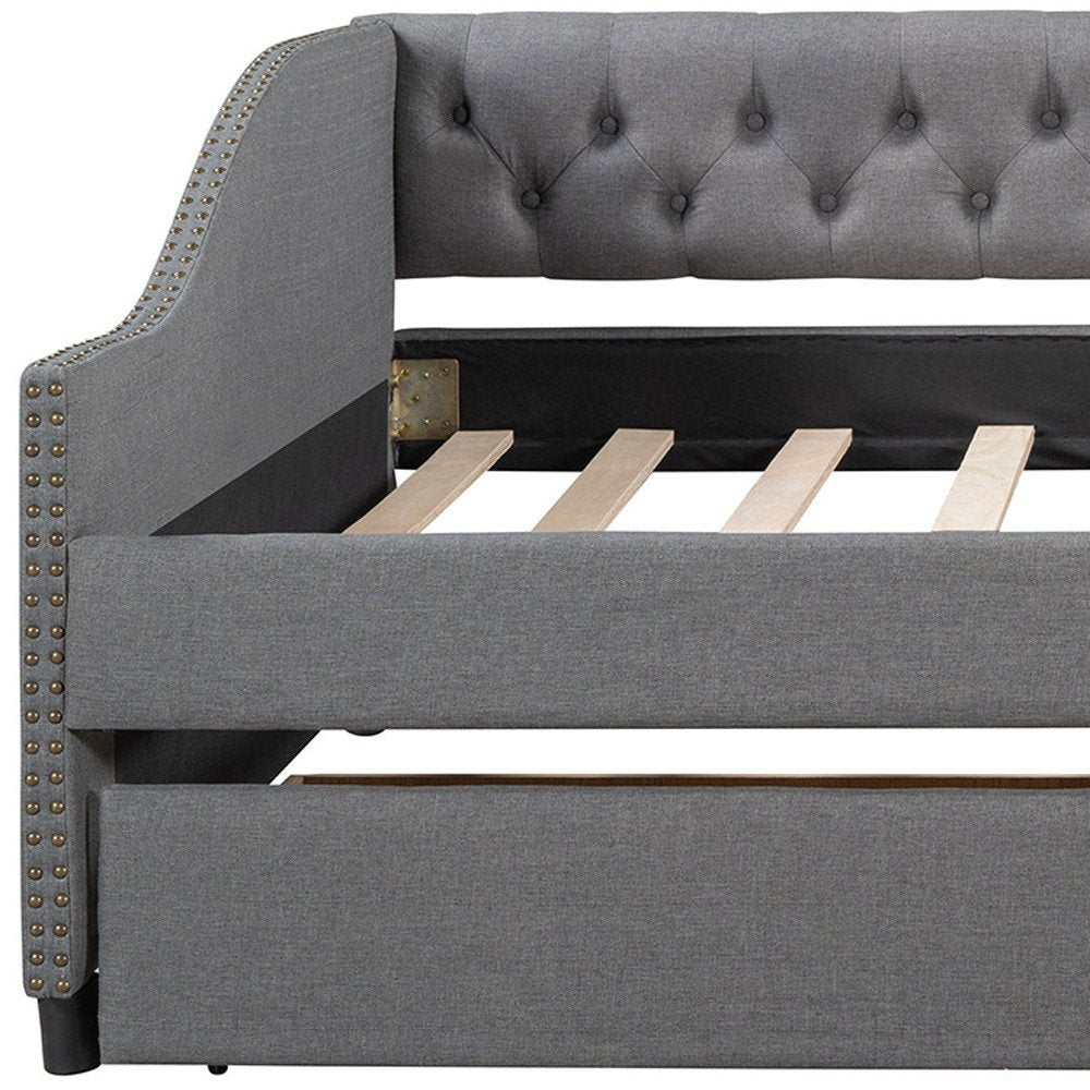 Gray Upholstered Full Bed Frame With Drawers