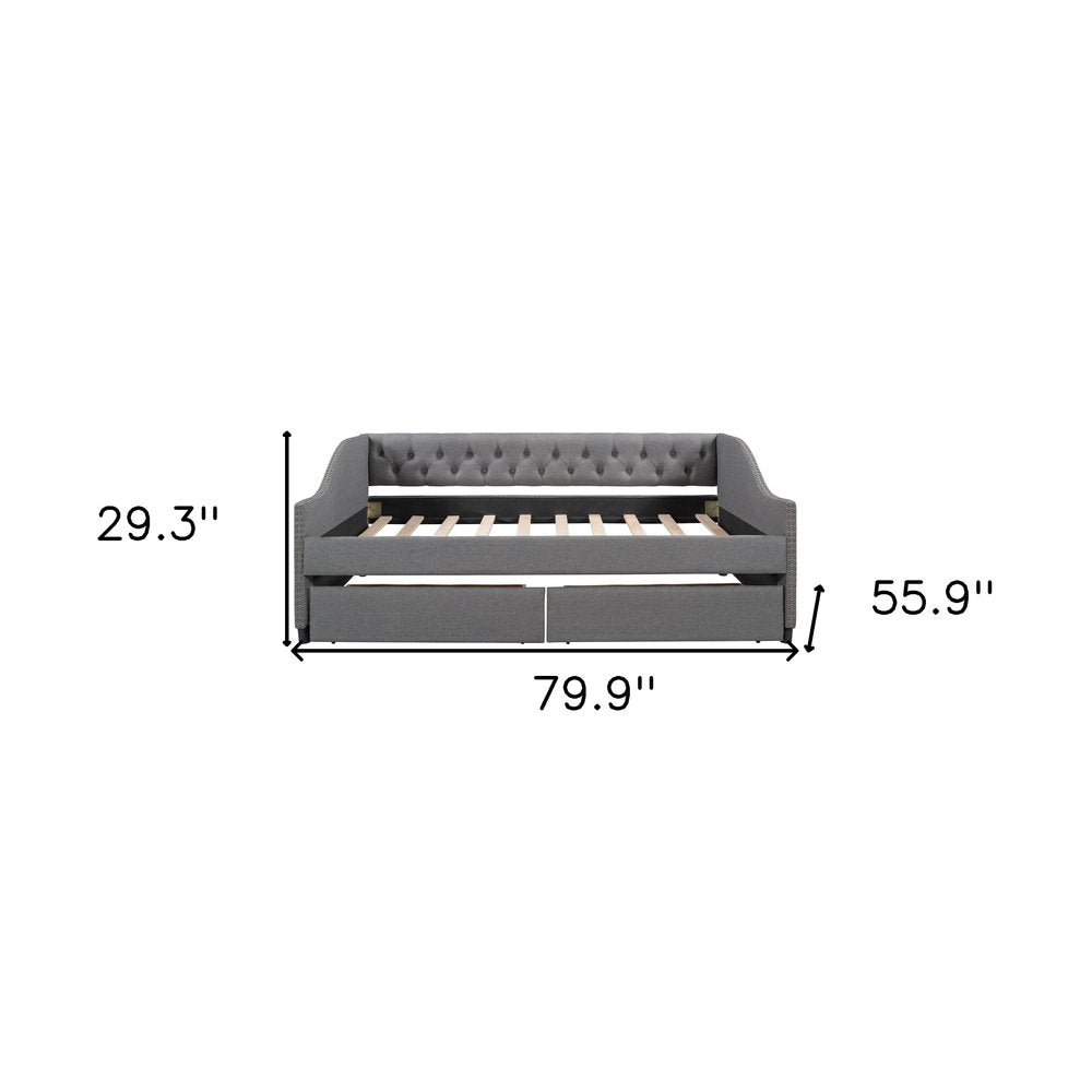 Gray Upholstered Full Bed Frame With Drawers