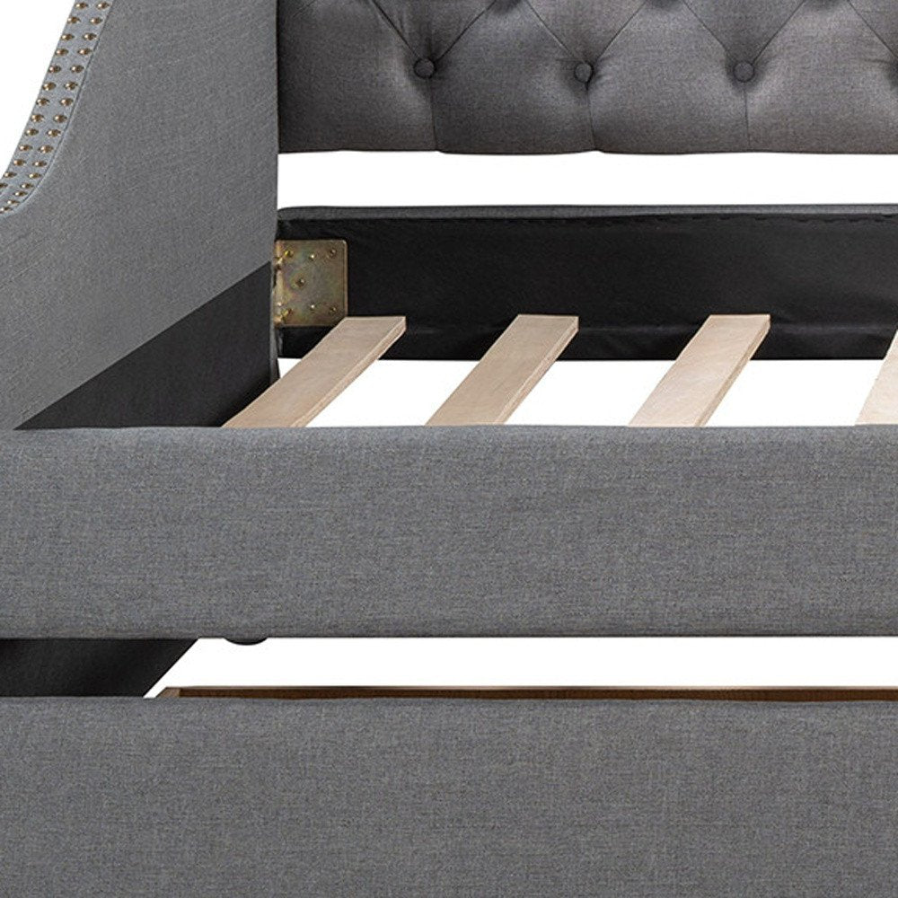 Gray Upholstered Full Bed Frame With Drawers