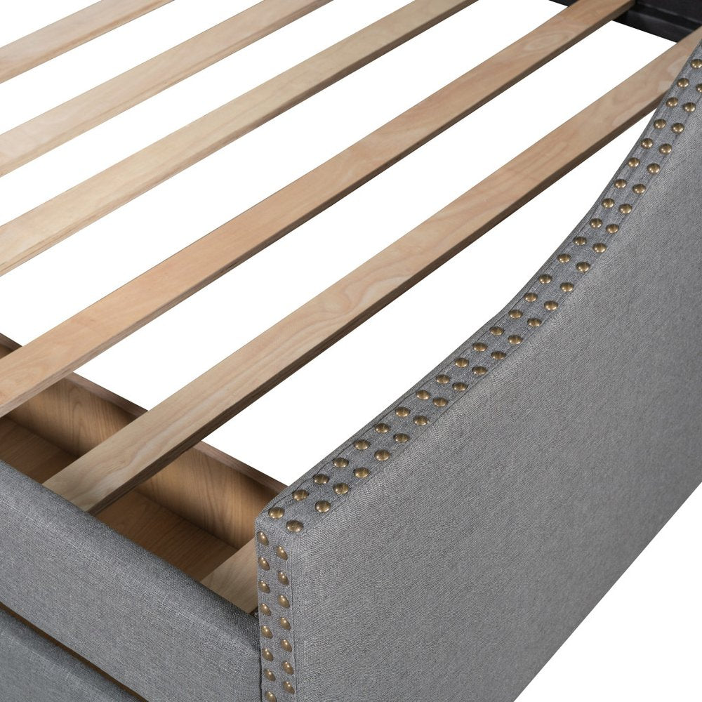 Gray Upholstered Full Bed Frame With Drawers