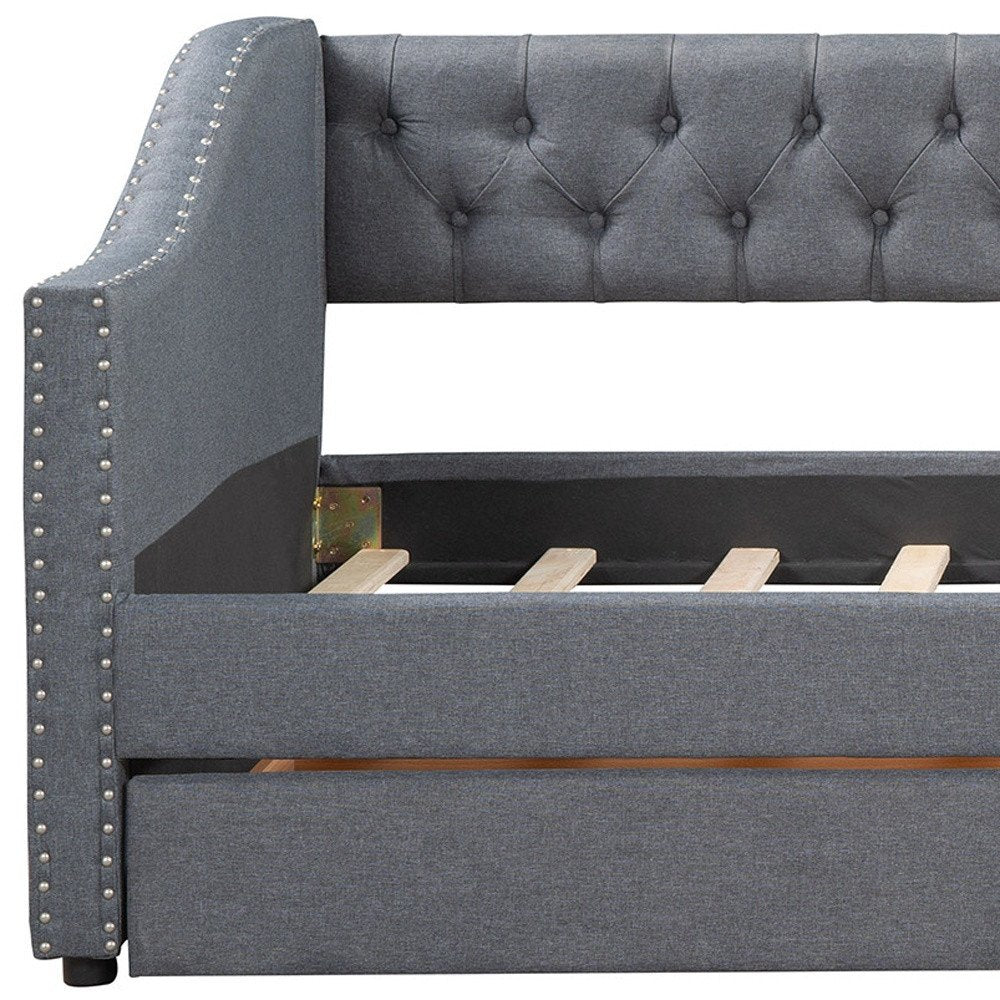 Gray Upholstered Twin Bed Frame With Drawers