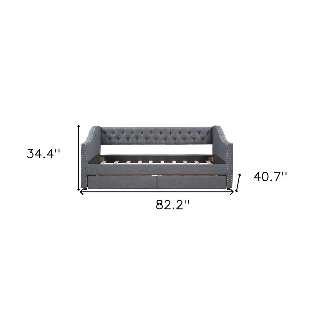 Gray Upholstered Twin Bed Frame With Drawers