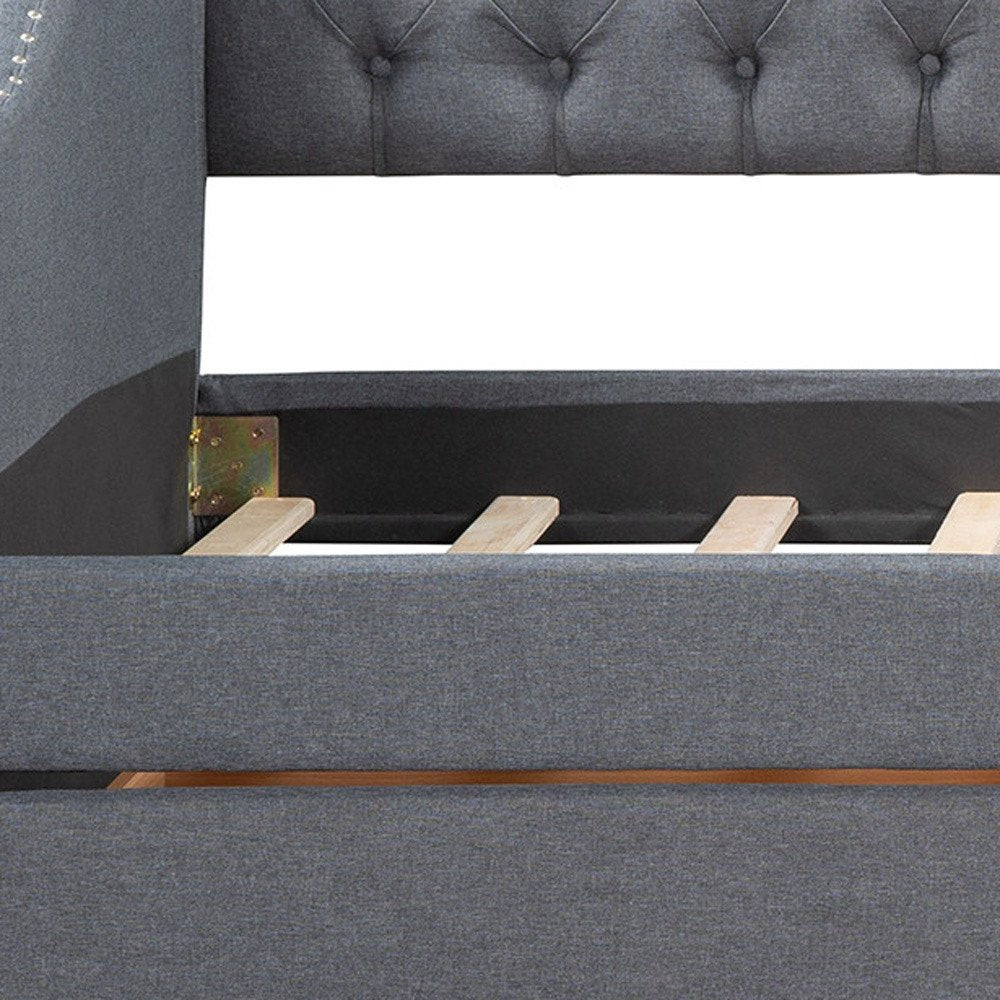 Gray Upholstered Twin Bed Frame With Drawers