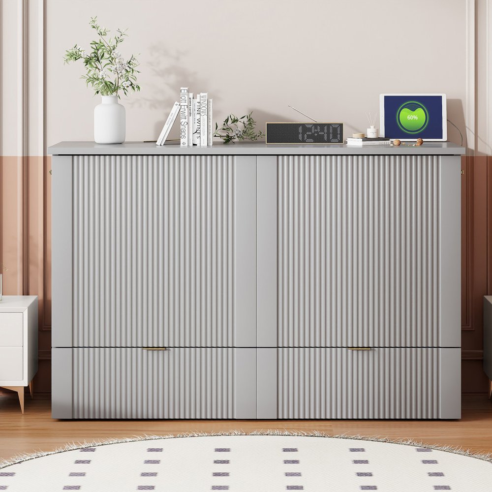 Gray Wood Full Murphy Bed