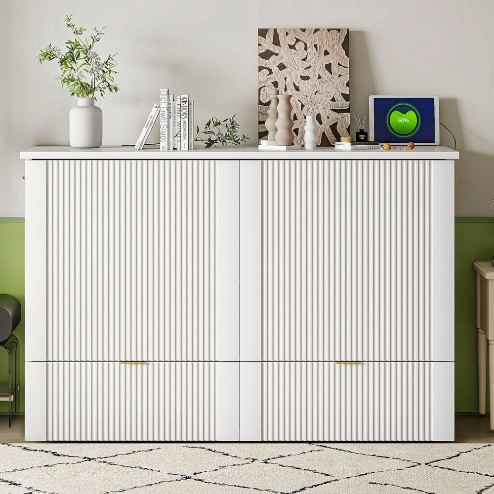 White Wood Full Murphy Bed