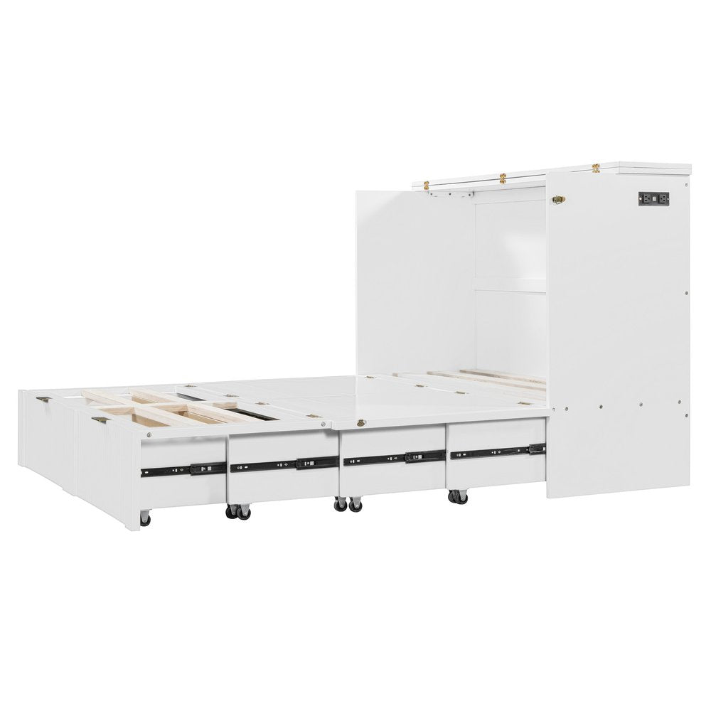 White Wood Full Murphy Bed