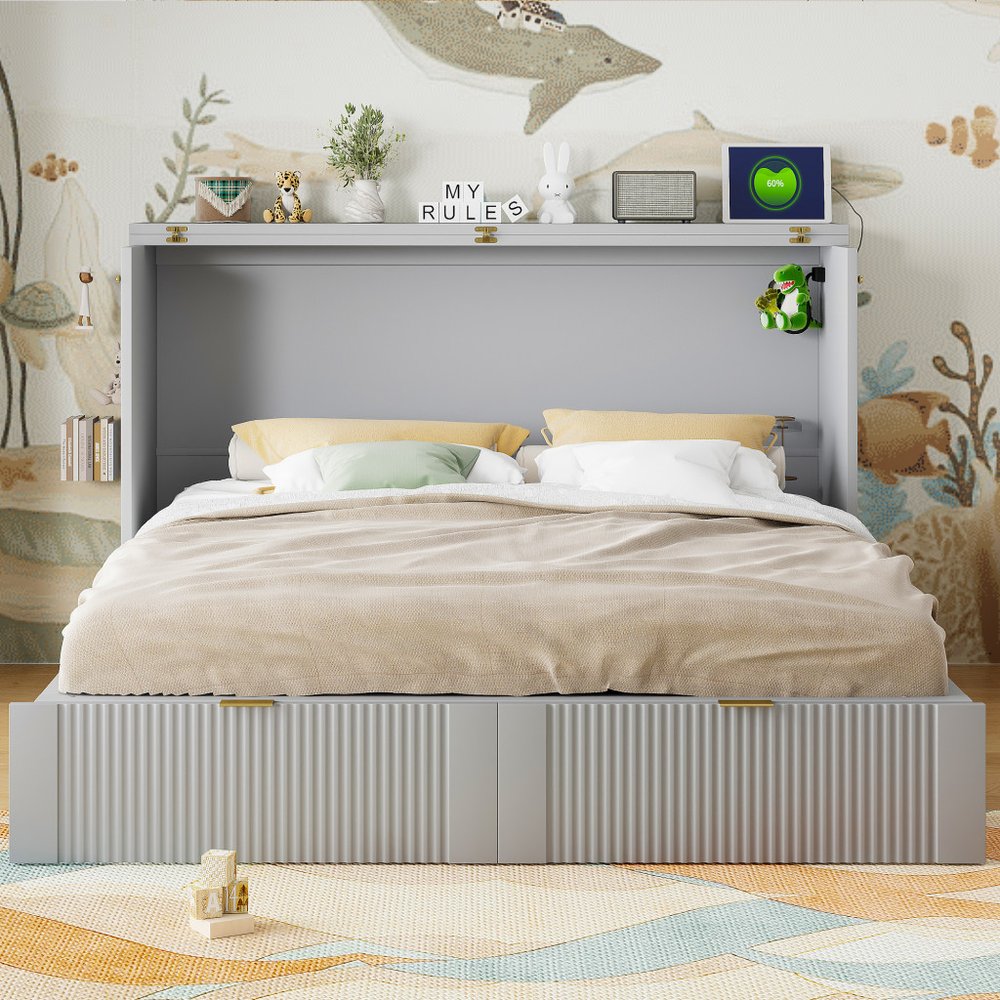 Gray Wood Queen Murphy Bed