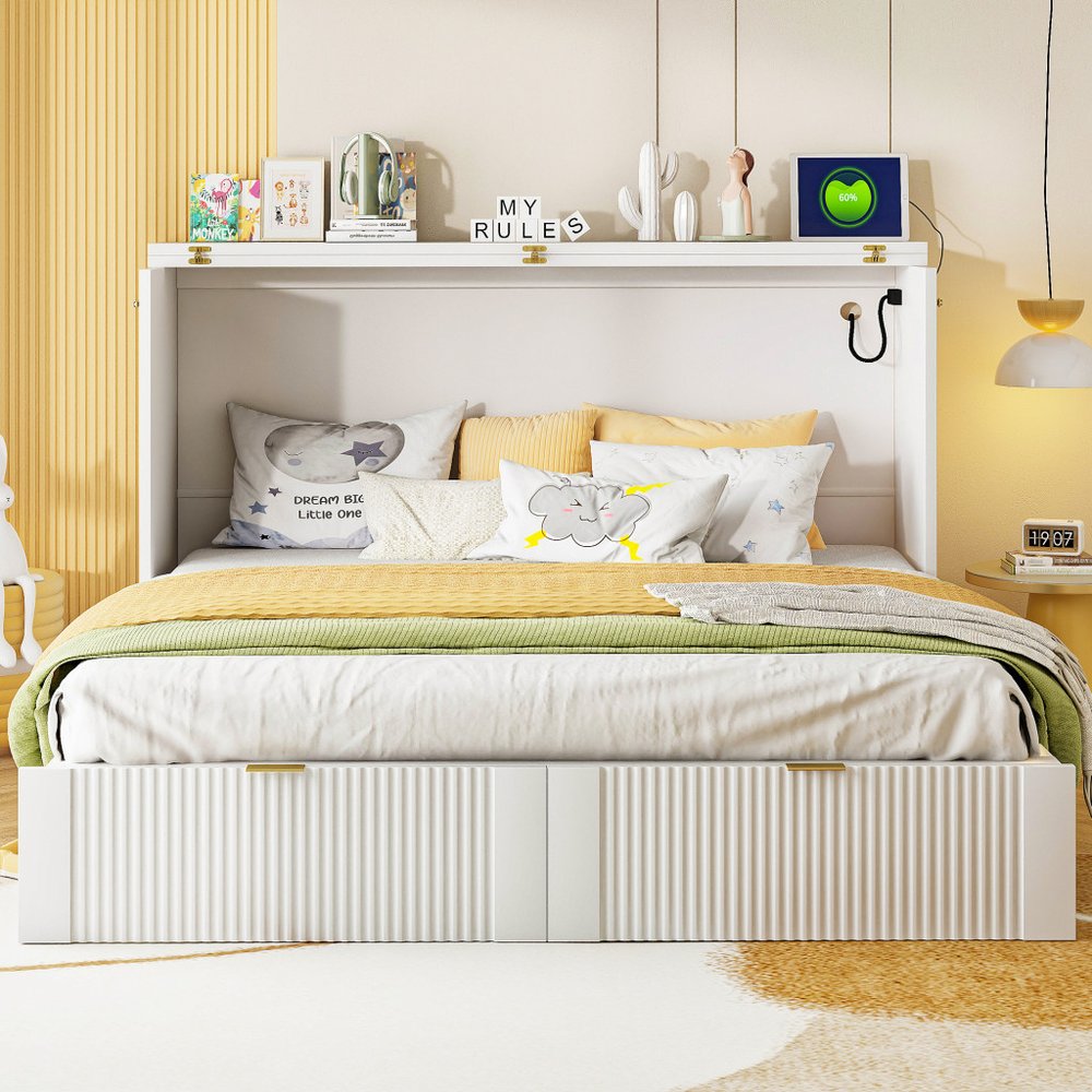 White Wood Queen Murphy Bed