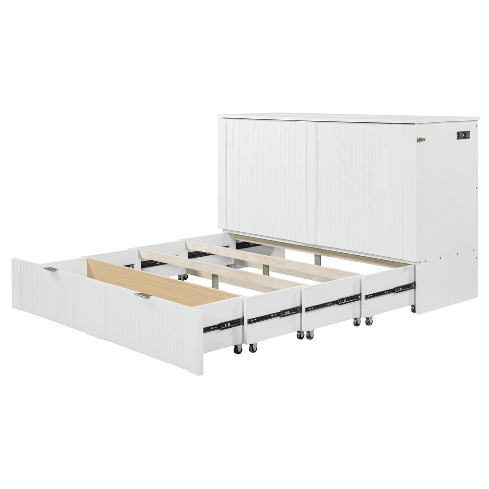 White Wood Queen Murphy Bed