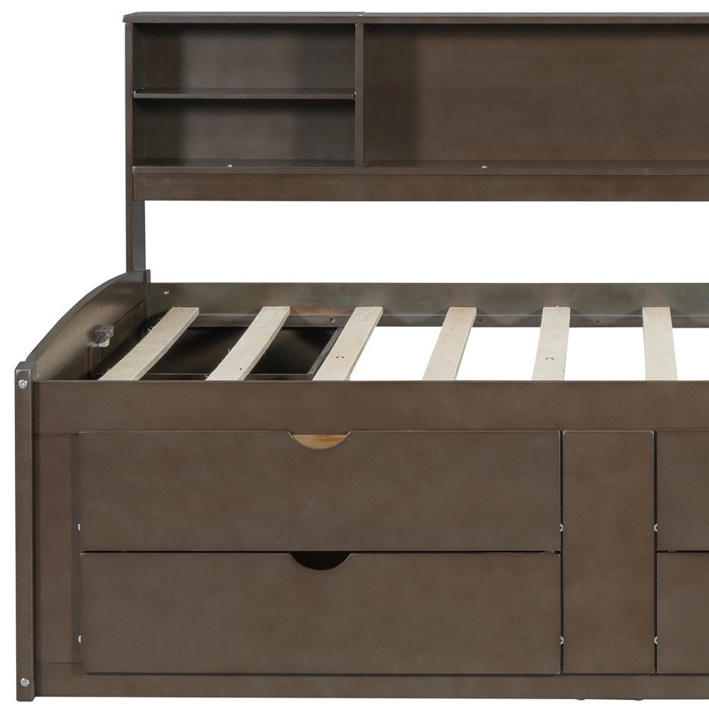 Brown Wood Full Bed Frame With Drawers