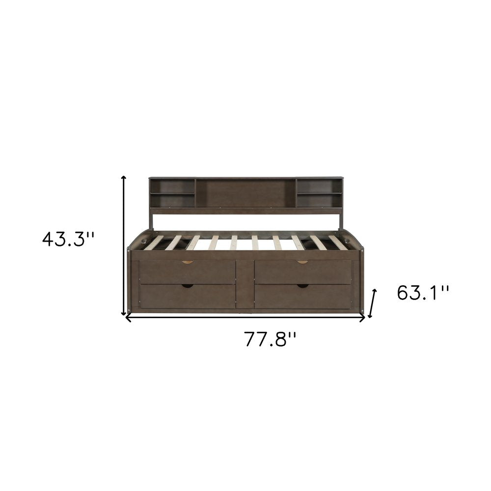 Brown Wood Full Bed Frame With Drawers
