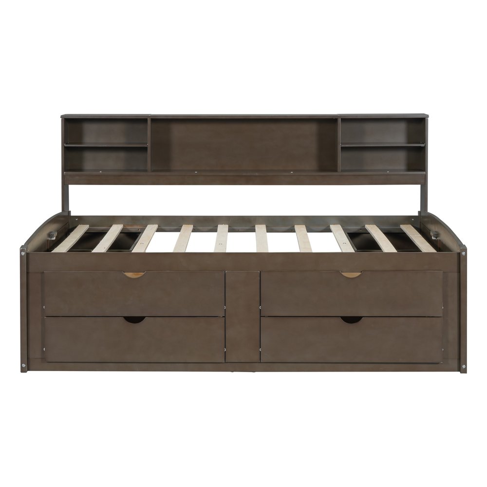 Brown Wood Full Bed Frame With Drawers