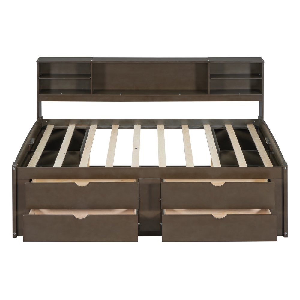 Brown Wood Full Bed Frame With Drawers
