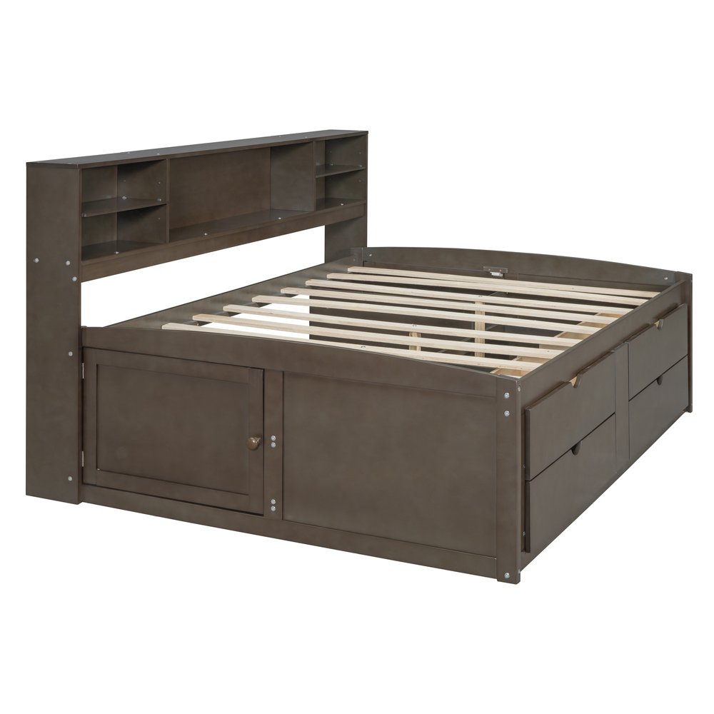 Brown Wood Full Bed Frame With Drawers