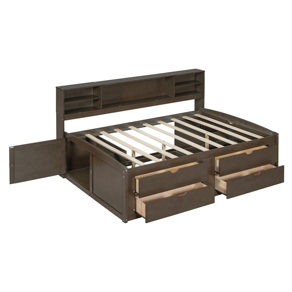 Brown Wood Full Bed Frame With Drawers