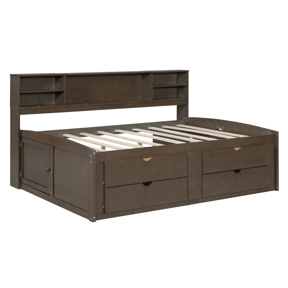 Brown Wood Full Bed Frame With Drawers