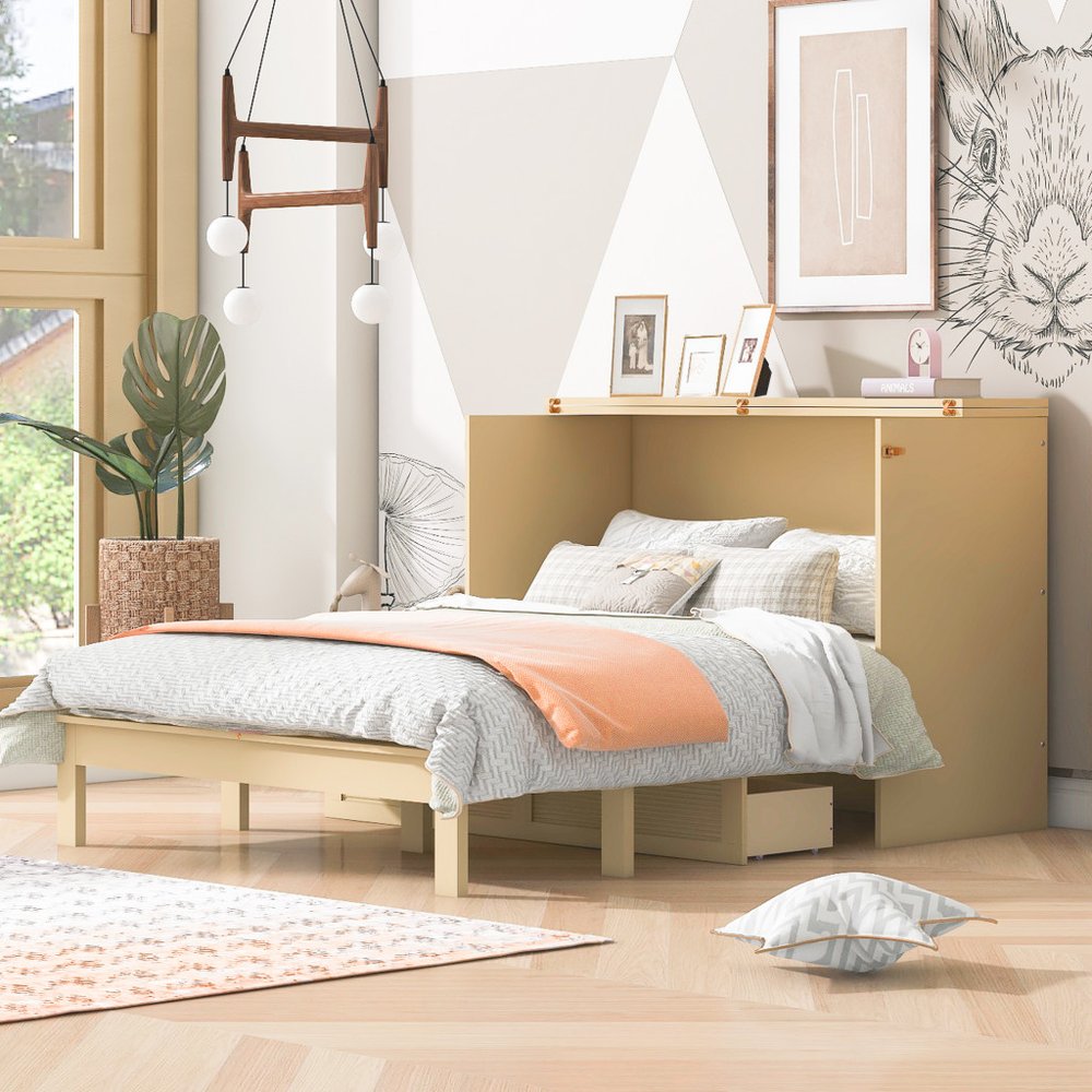 Gold Wood Full Murphy Bed