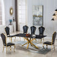 79" Black and Gold Marble and Metal Cross Leg Base Dining Table