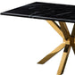 79" Black and Gold Marble and Metal Cross Leg Base Dining Table