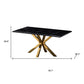 79" Black and Gold Marble and Metal Cross Leg Base Dining Table