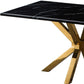 63" Black and Gold Marble and Metal Cross Leg Base Dining Table