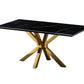63" Black and Gold Marble and Metal Cross Leg Base Dining Table