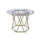 48" Clear And Gold Glass And Metal Trestle Base Round Top Dining Table