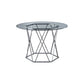 48" Clear And Silver Glass And Metal Trestle Base Round Top Dining Table