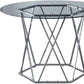 48" Clear And Silver Glass And Metal Trestle Base Round Top Dining Table