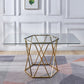 63" Clear and Gold Glass and Metal Geo Pedestal Base Dining Table
