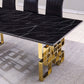79" Black and Gold Marble and Metal Double Pedestal Base Dining Table