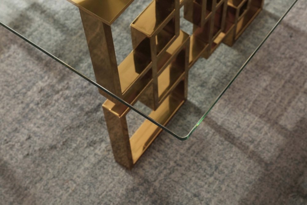 79" Black and Gold Marble and Metal Double Pedestal Base Dining Table