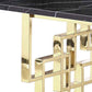 79" Black and Gold Marble and Metal Double Pedestal Base Dining Table