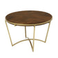46" Brown And Gold Solid Wood And Metal Trestle Base Round Top Dining Table