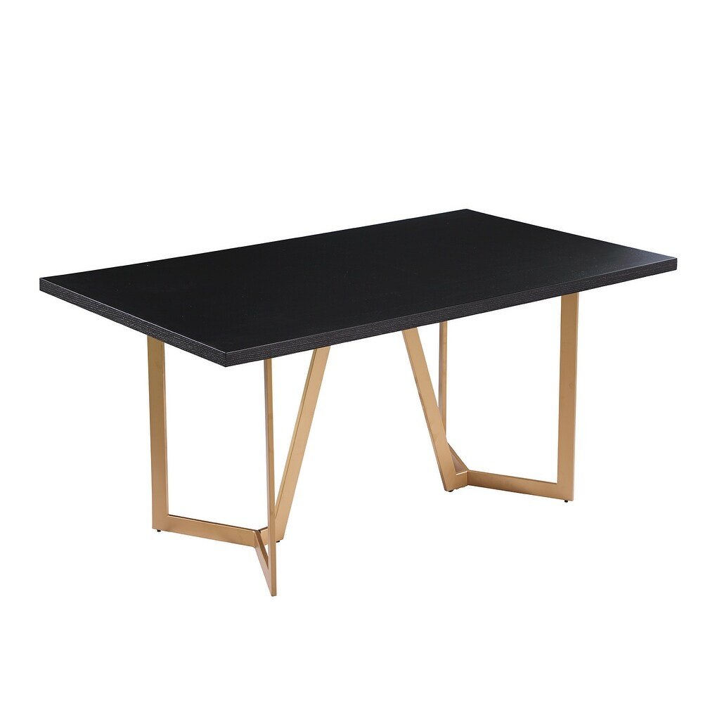 63" Black And Gold Solid Wood And Metal Trestle Base Dining Table