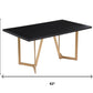 63" Black And Gold Solid Wood And Metal Trestle Base Dining Table