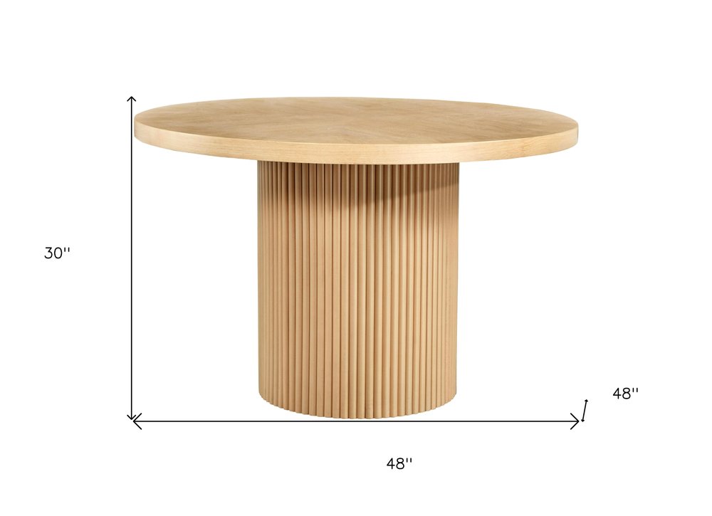 48" Natural Wood Pedestal Base Round Top Dining Table