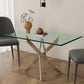 51" Clear And Silver Glass And Metal Trestle Base Dining Table