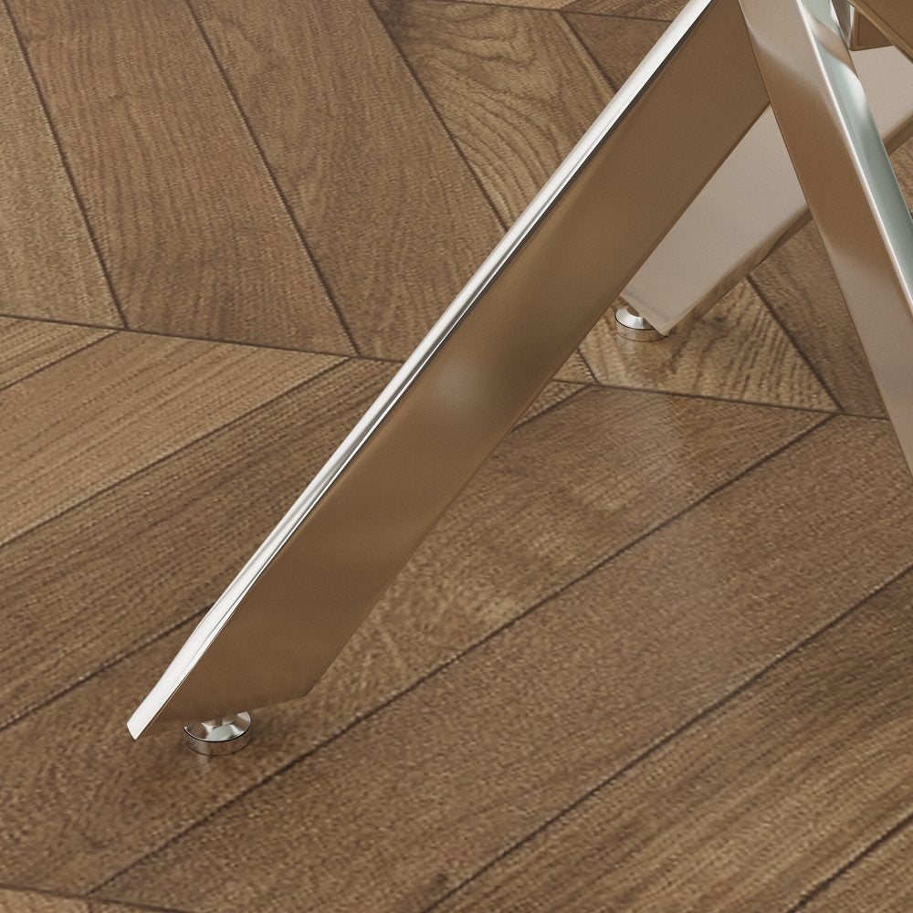 51" Clear And Silver Glass And Metal Trestle Base Dining Table