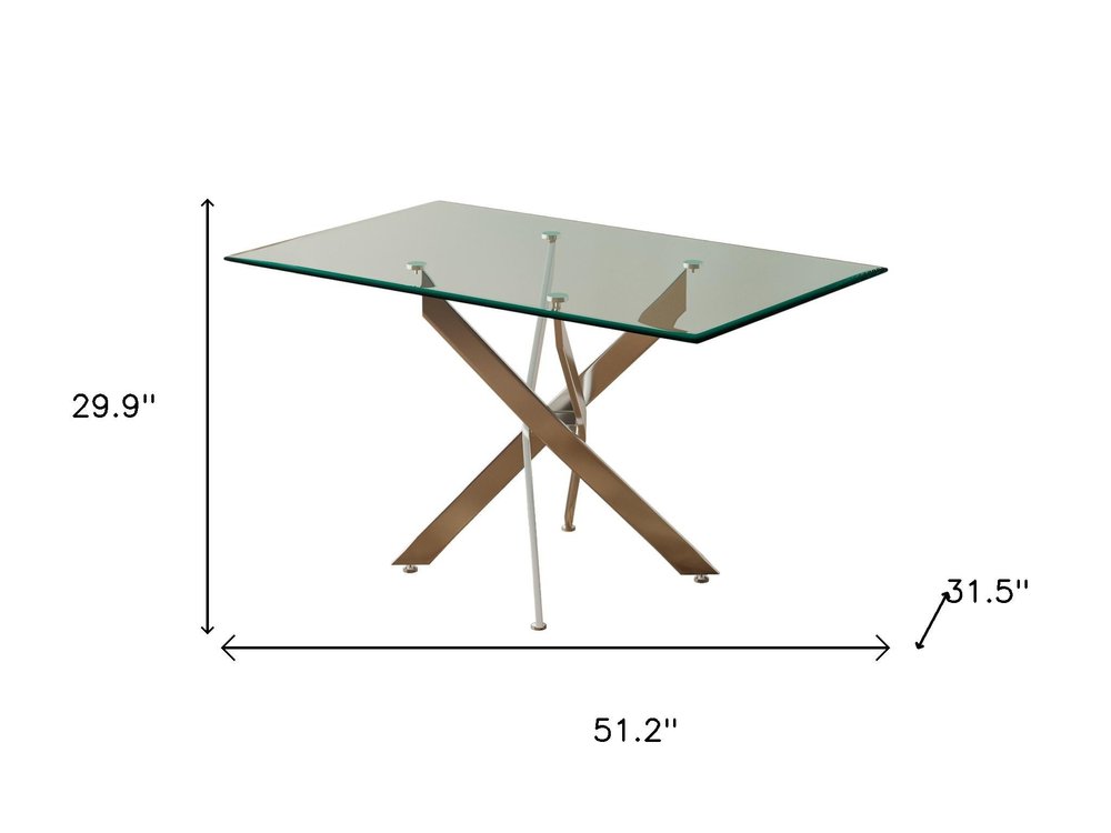 51" Clear And Silver Glass And Metal Trestle Base Dining Table