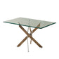 51" Clear And Silver Glass And Metal Trestle Base Dining Table