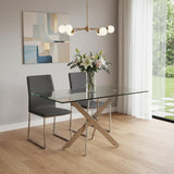 51" Clear And Silver Glass And Metal Trestle Base Dining Table