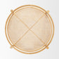 34" Clear and Natural Glass and Solid Wood Round Coffee Table With Shelf