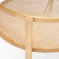 34" Clear and Natural Glass and Solid Wood Round Coffee Table With Shelf