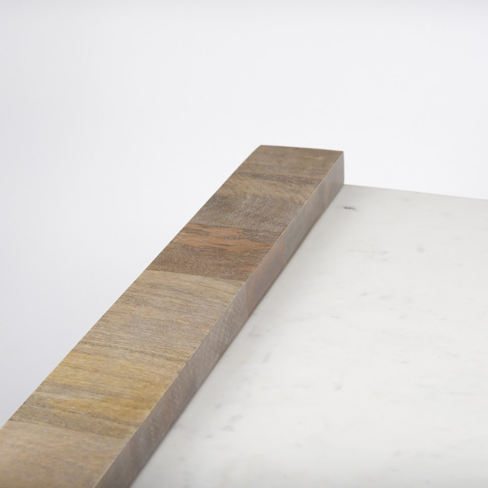 48" Natural and White Solid Wood And Genuine Marble Coffee Table